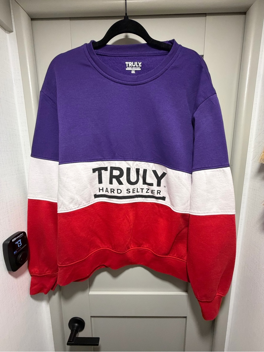 TRULY Purple White Red Colorblock Crewneck